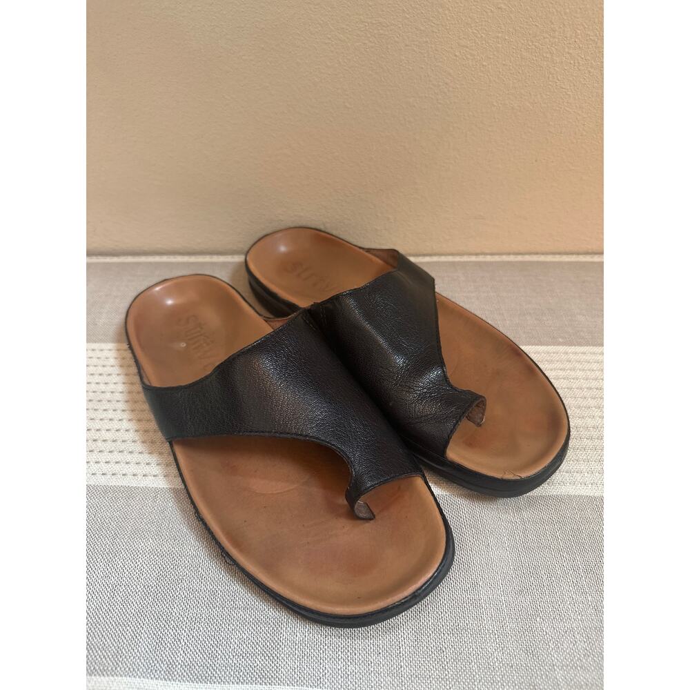 Strive Capri II Black Leather Loop Toe Orthotic Sandal Slide Size 7.5-8